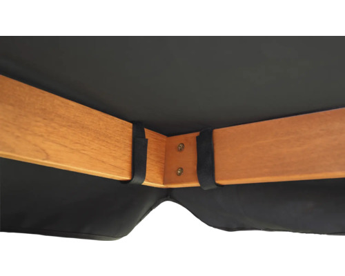 Imagine detaliată cu o construcție de pavilion din lemn cu căptușeală textilă