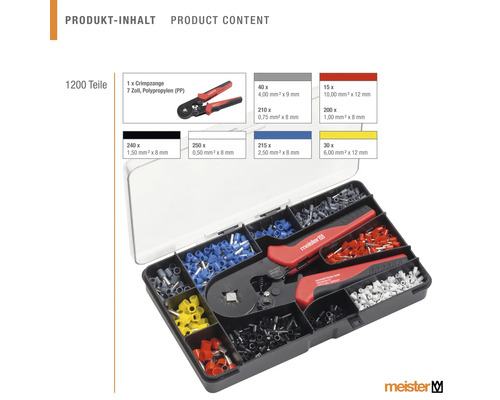 Set clește de sertizat papuci Meister, 1200 piese | HORNBACH