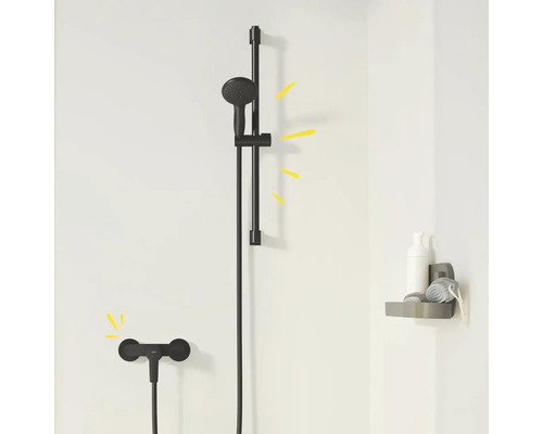 Set bară de duș cu duș de mână, furtun de duș și raft de depozitare pentru articole de duș pe perete