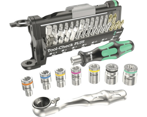 Set de scule Wera cu biți, chei tubulare, suport și clichet