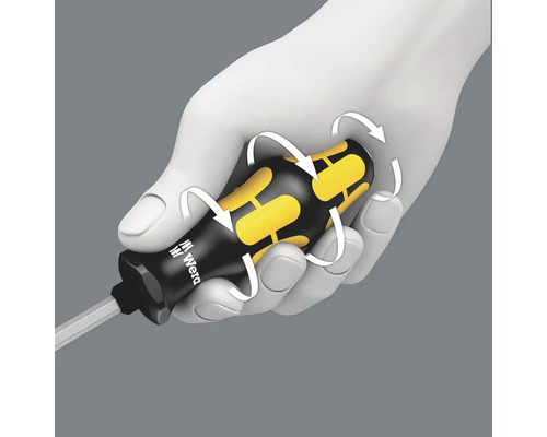 Mână care ține o șurubelniță cu mișcare de rotație