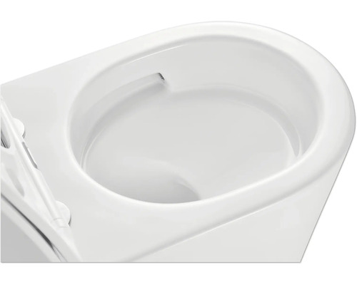 Imagine detaliată a unei toalete albe, fără margine