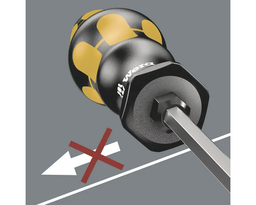 Șurubelniță hexagonală cu logo Wera și simbol anti-rostogolire