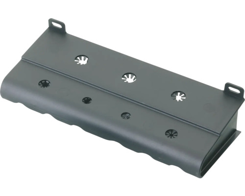 Bloc de ventilație din plastic gri închis cu urechi de fixare.