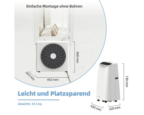 Aer condiționat cu unitate exterioară și interioară cu dimensiuni