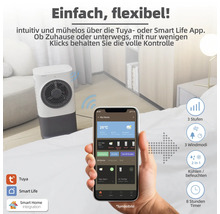 Purificator de aer cu control prin smartphone într-o cameră de zi modernă.