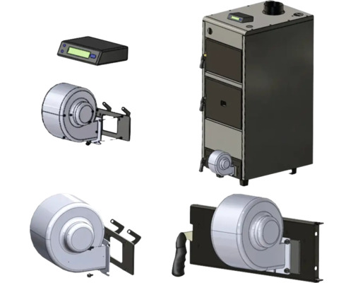 Cazan de gazeificare a lemnului cu ventilator și control