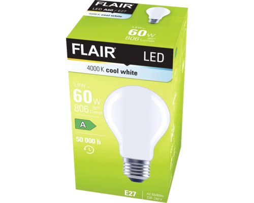 Bec LED FLAIR A60/E27, 4000 K alb rece în ambalaj