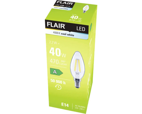 Ambalajul unui bec LED Flair C35 E14