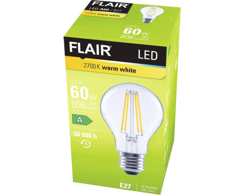 Bec LED FLAIR A60 E27, alb cald, pe ambalaj