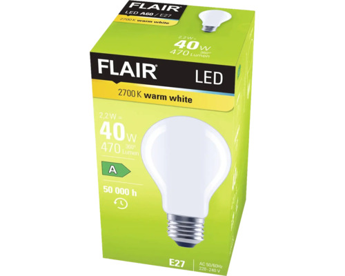 Ambalaj bec LED Flair A60 E27 cu 40 wați și lumină albă caldă