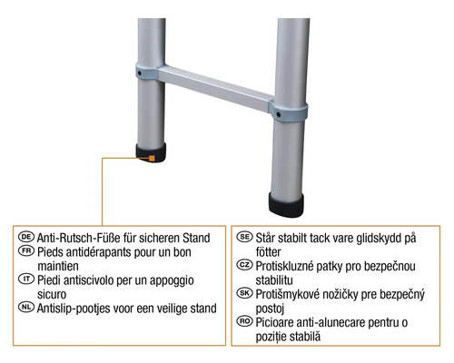 Detalii scară cu picioare antiderapante