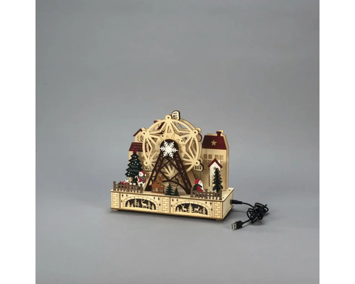 Decorațiune de Crăciun cu roată Ferris din lemn iluminată