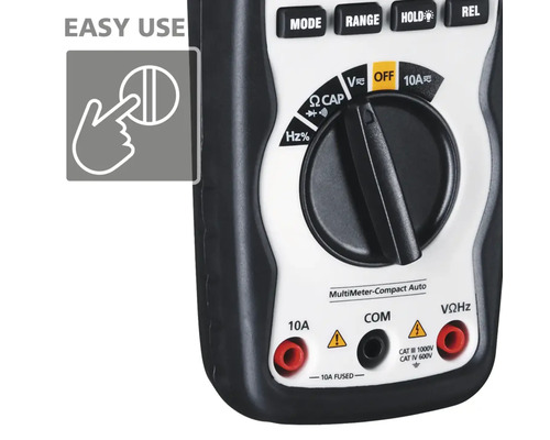 Vizualizare detaliată a multimetrului cu panoul de control și conexiuni