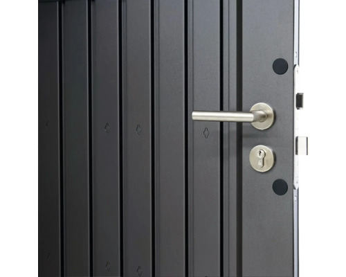 Imagine detaliată a unei uși de intrare moderne cu mâner și încuietoare