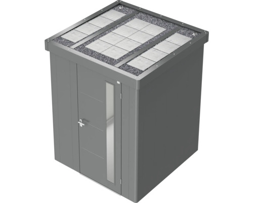 Dulap de grădină cu acoperiș plat, acoperiș verde și ușă