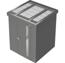 Magazie metalică de grădină cu acoperiș plat, ușă și luminator