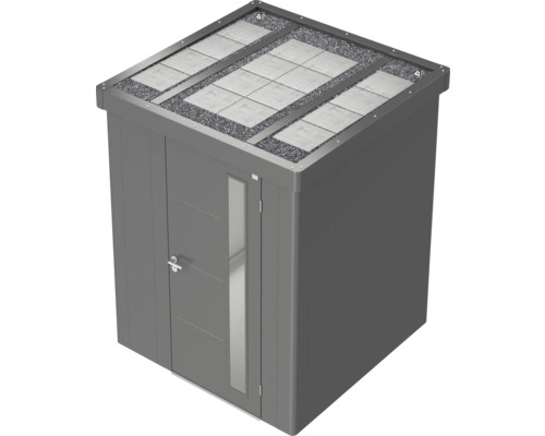 Cabină de scule metalică cu ușă și acoperiș verde