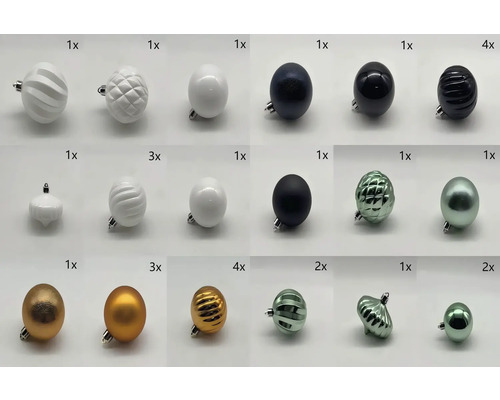 Diverse globuri de Crăciun din plastic în diferite culori și modele