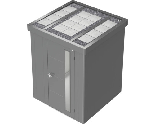 Dulap de grădină cu ușă, luminator și acoperiș verde