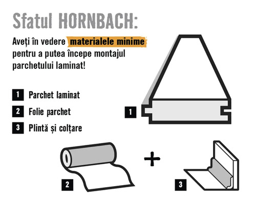 Sfatul Hornbach: Materiale necesare pentru instalarea laminatului: parchet laminat, folie și plintă