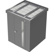 Magazie metalică de grădină cu acoperiș plat, plăci de acoperiș și pietriș