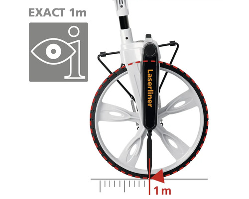 Roată de măsurare Laserliner cu afișaj care demonstrează o precizie de un metru
