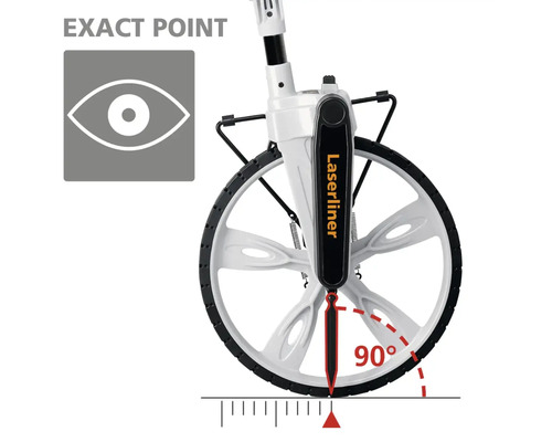 Logo Laserliner pe o roată de măsurare pentru determinarea precisă a punctului