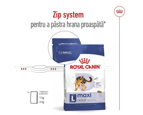 Royal Canin Maxi Adult hrană pentru câini cu sistem de închidere cu fermoar pentru a menține prospețimea