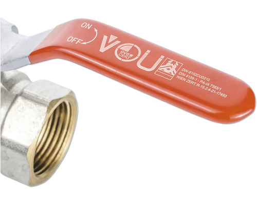 Robinet de închidere cu mâner roșu și racord filetat