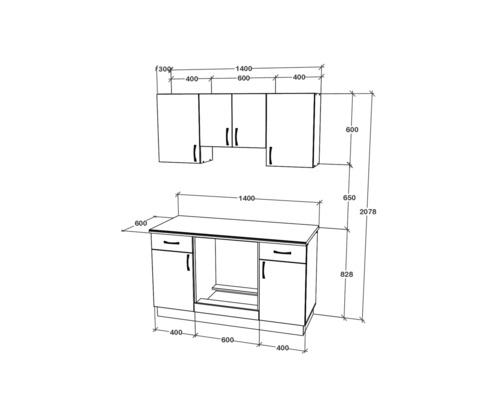 Imagine a unei chicinete cu dimensiuni pentru planificarea bucătăriei