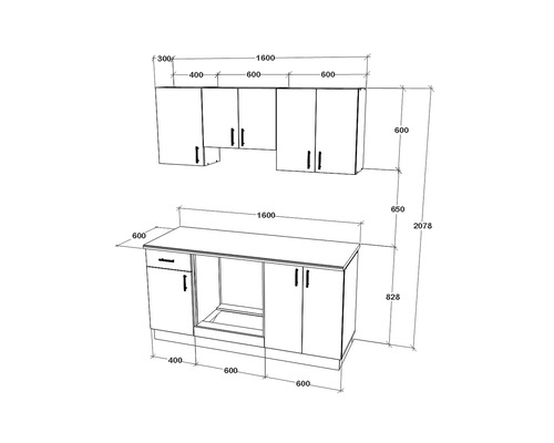 Desen cu dimensiunile mobilierului de bucătărie