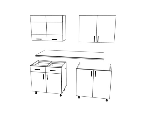 Set mobilier de bucătărie cu dulapuri suspendate, dulapuri de bază și blat de lucru
