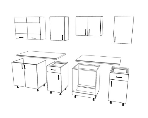 Set de mobilier de bucătărie cu dulapuri superioare și inferioare și blaturi