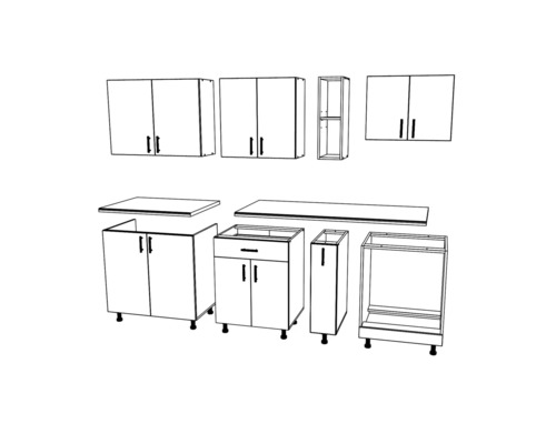Set de mobilier de bucătărie cu dulapuri superioare și inferioare și blaturi