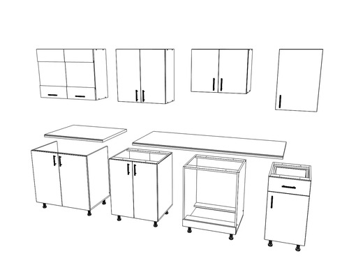 Schiță de dulapuri de bucătărie pentru planificarea bucătăriei