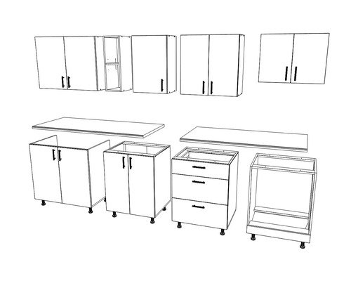 Set de mobilier de bucătărie cu dulapuri suspendate și dulapuri de bază