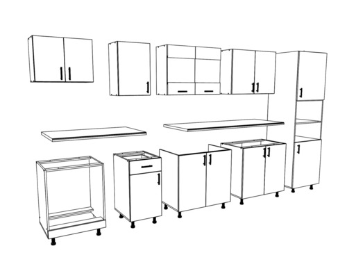 Planificarea unei bucătării cu diverse dulapuri și rafturi