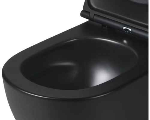 WC suspendat cu descărcare profundă, cu margine de spălare și capac de toaletă