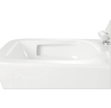 Imagine detaliată a unui vas de toaletă suspendat alb cu capac