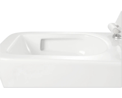 Imagine detaliată a unui vas de toaletă suspendat alb cu capac