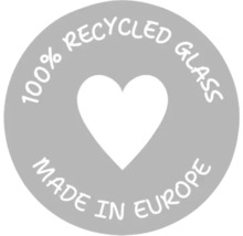 Simbol: 100% sticlă reciclată, fabricată în Europa