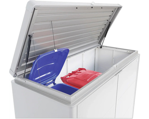 Cutie pentru pubele cu capac deschis și două pubele