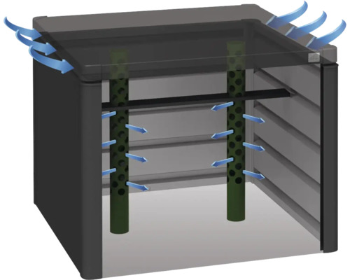 Ilustrație a unei magazii de grădină cu sistem de ventilație