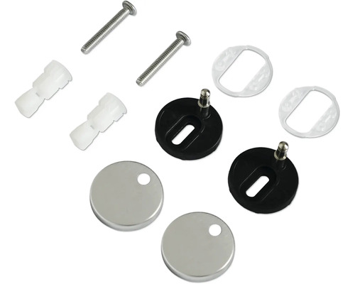Set de fixare pentru scaune de toaletă, format din șuruburi, dibluri și capace