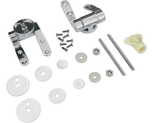 Prindere capac WC din metal și plastic cu șuruburi, piulițe și șaibe