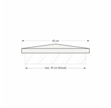 Desen tehnic cu dimensiuni: 45 centimetri lățime și maximum 39 centimetri adâncime
