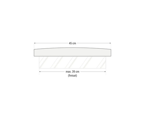 Desen tehnic al unei polițe de 45 centimetri lungime și 39 centimetri lățime