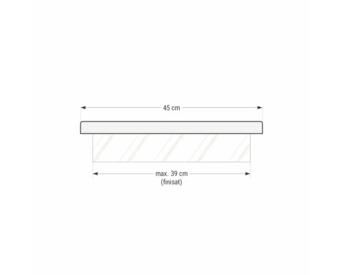 Dimensiunile blatului de lavoar: 45 cm lățime, maximum 39 cm adâncime
