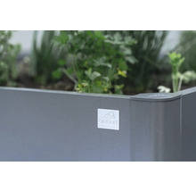 Jardinieră supraînălțată din metal cu plante și logo Biohort